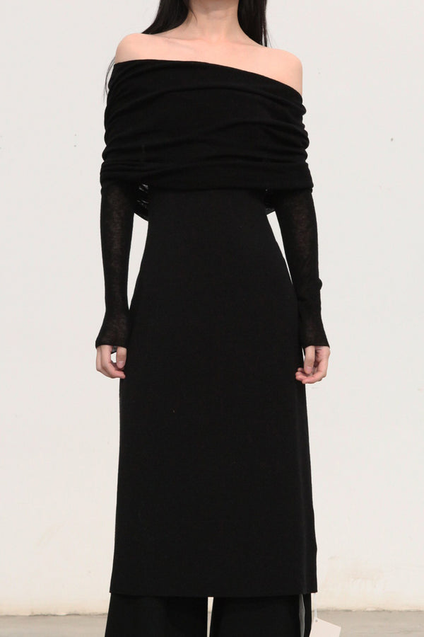 SWAYING/KNIT water-soluble wool lapel dress SW23AW2L08 black PS66